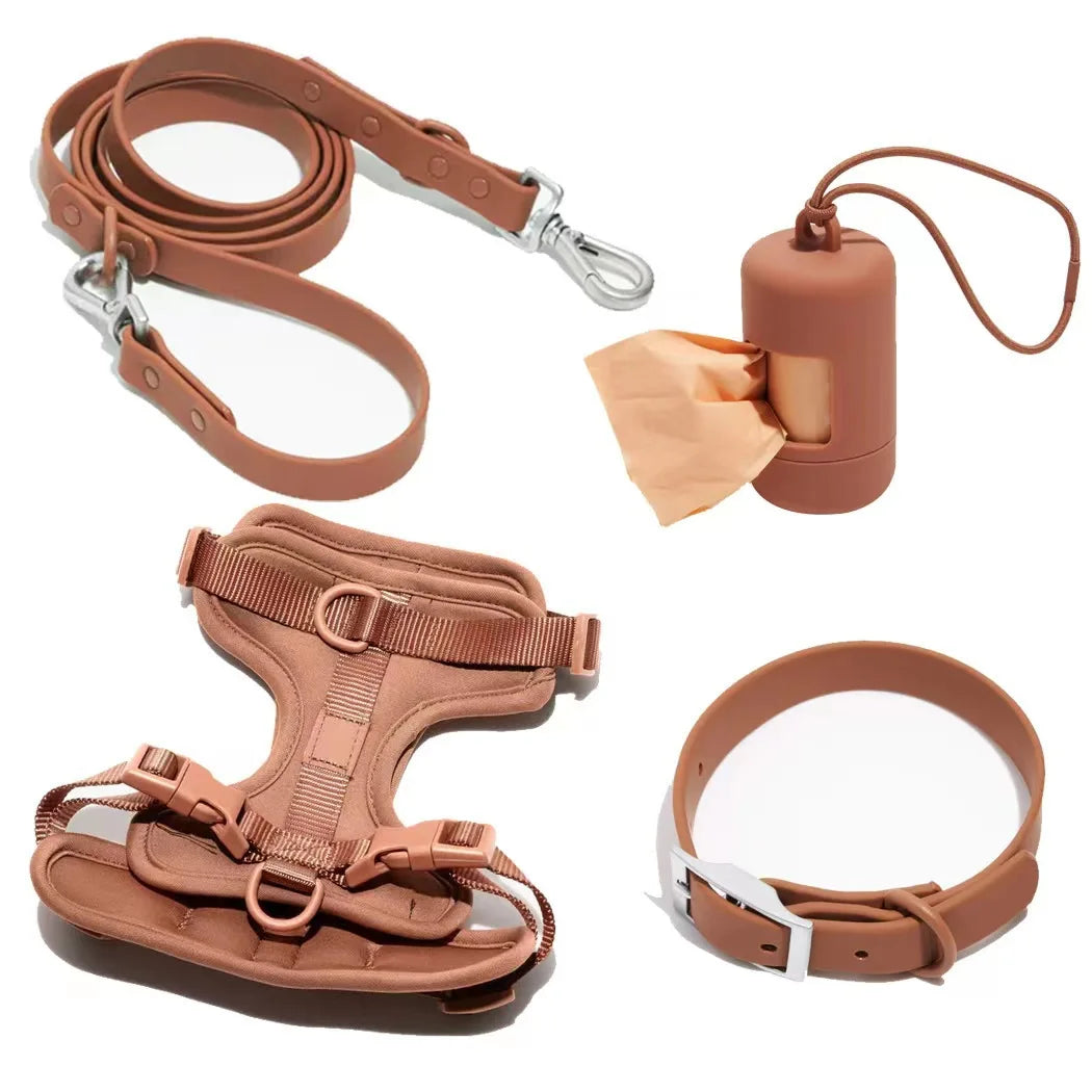 4-Piece Set Dog Harness Dog Leash Dog Collar Adjustable Waterproof Easy To Clean Dog Vest Harness With Dog Poop Bag Holder
