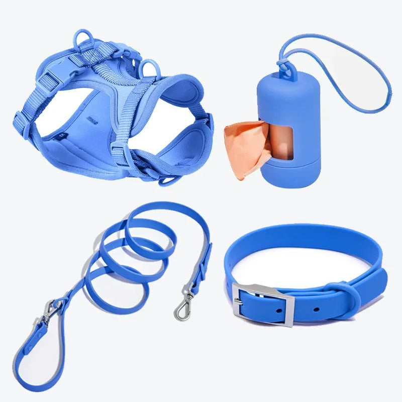 4-Piece Set Dog Harness Dog Leash Dog Collar Adjustable Waterproof Easy To Clean Dog Vest Harness With Dog Poop Bag Holder