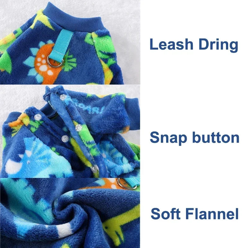 Winter Warm Fleece Dog Jumpsuit Pet Dog Clothes for Small Dogs Bear Dinosaurs Pajamas Plush Coat Chihuahua Poodle Costumes