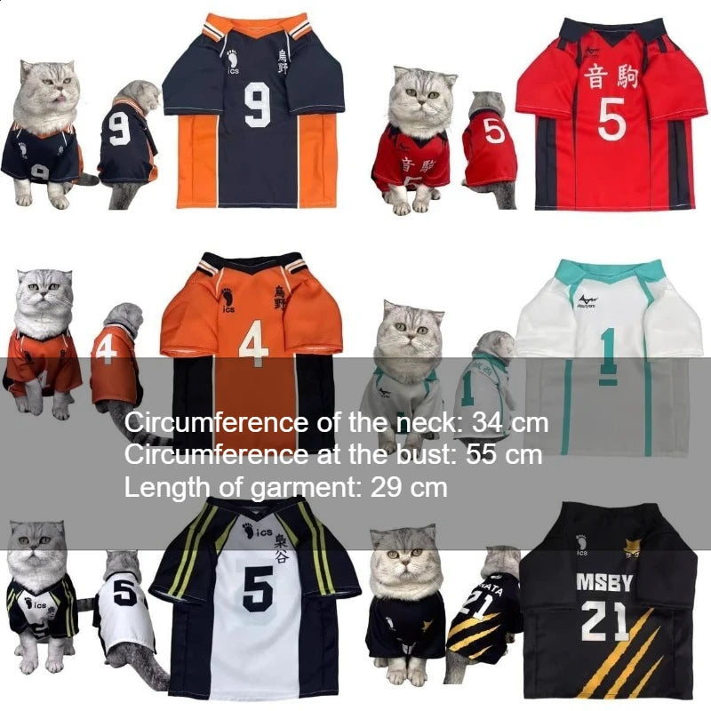 Hinata Shoyo Pet Clothing Tobio Kageyama Cats Costume Pet Cosplay Volleyball Clothes Cute Anime Dogs T-shirt Sports Party Wear