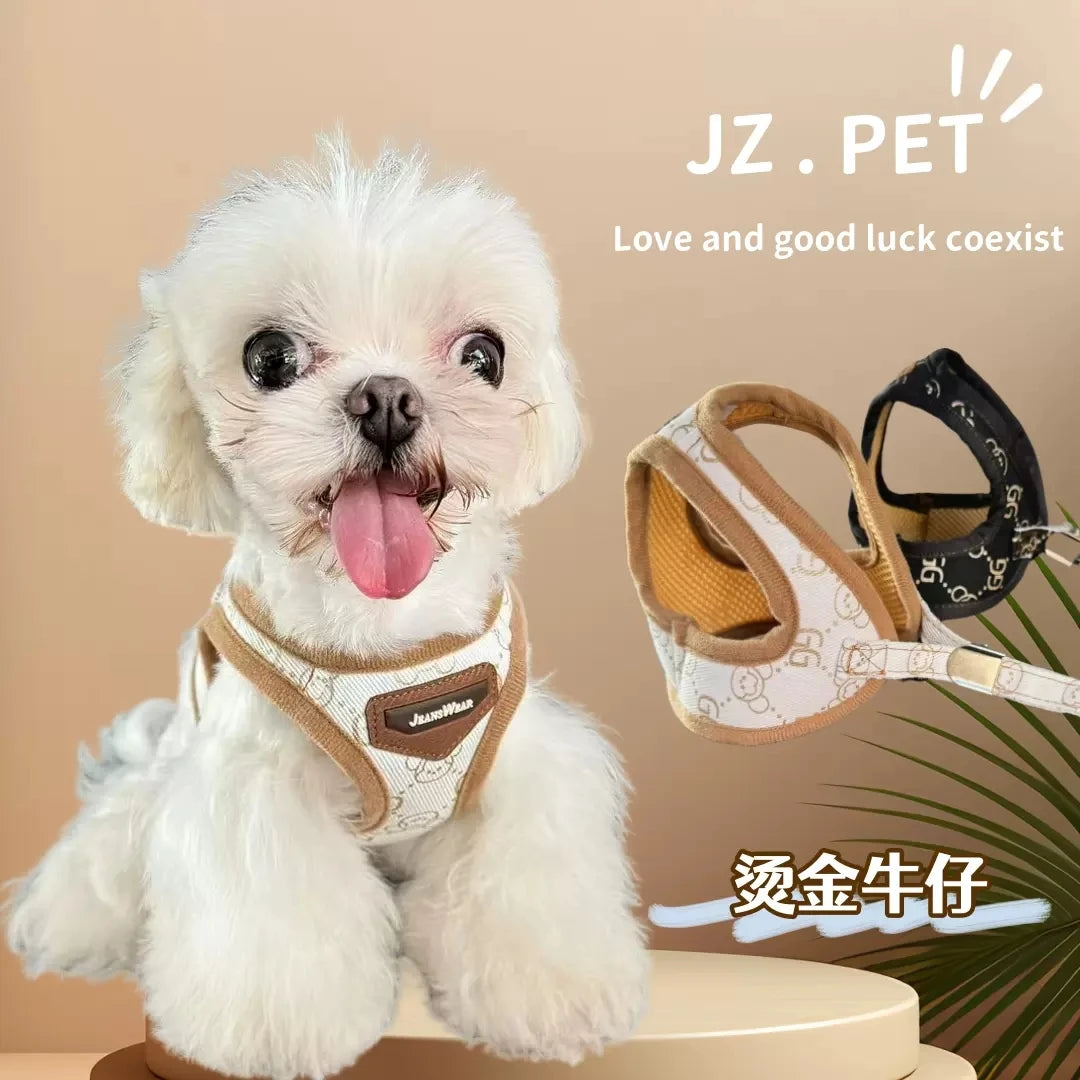 Black Khaki Dog Harness Vest And Leash Set Luxury Pet Chest Strap Walking Lead  Collar Vest For Puppy Animal Schnauzer Chihuahua