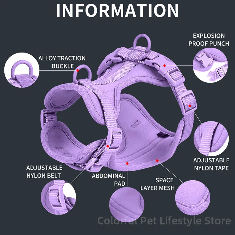 4-Piece Set Dog Harness Dog Leash Dog Collar Adjustable Waterproof Easy To Clean Dog Vest Harness With Dog Poop Bag Holder