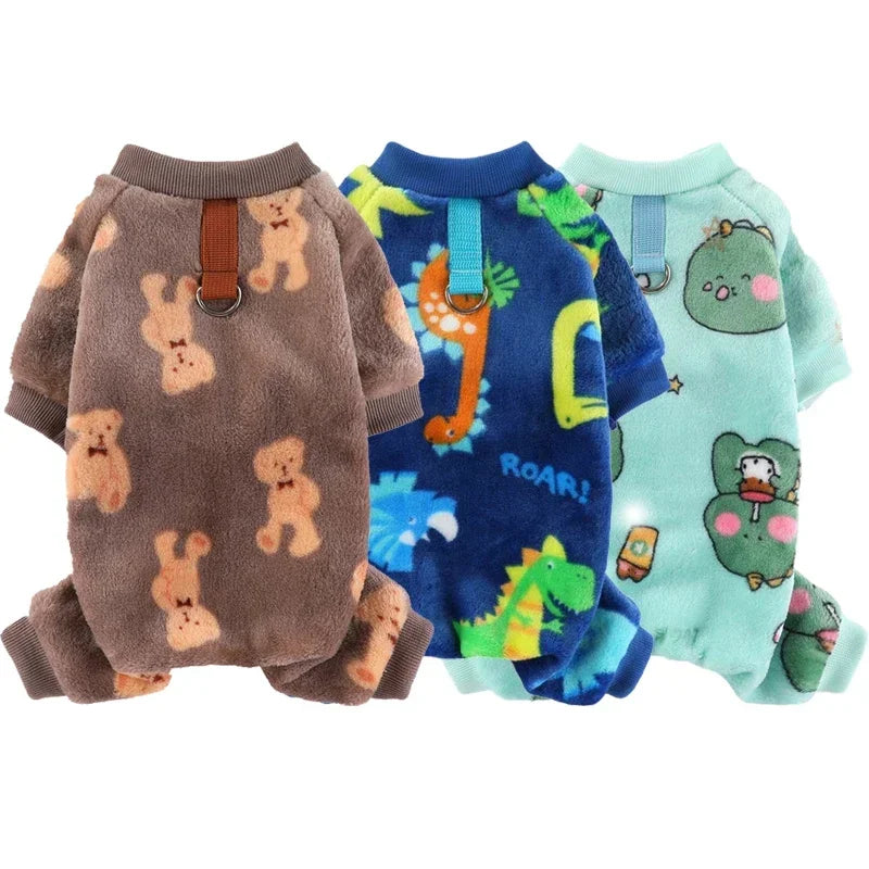 Winter Warm Fleece Dog Jumpsuit Pet Dog Clothes for Small Dogs Bear Dinosaurs Pajamas Plush Coat Chihuahua Poodle Costumes
