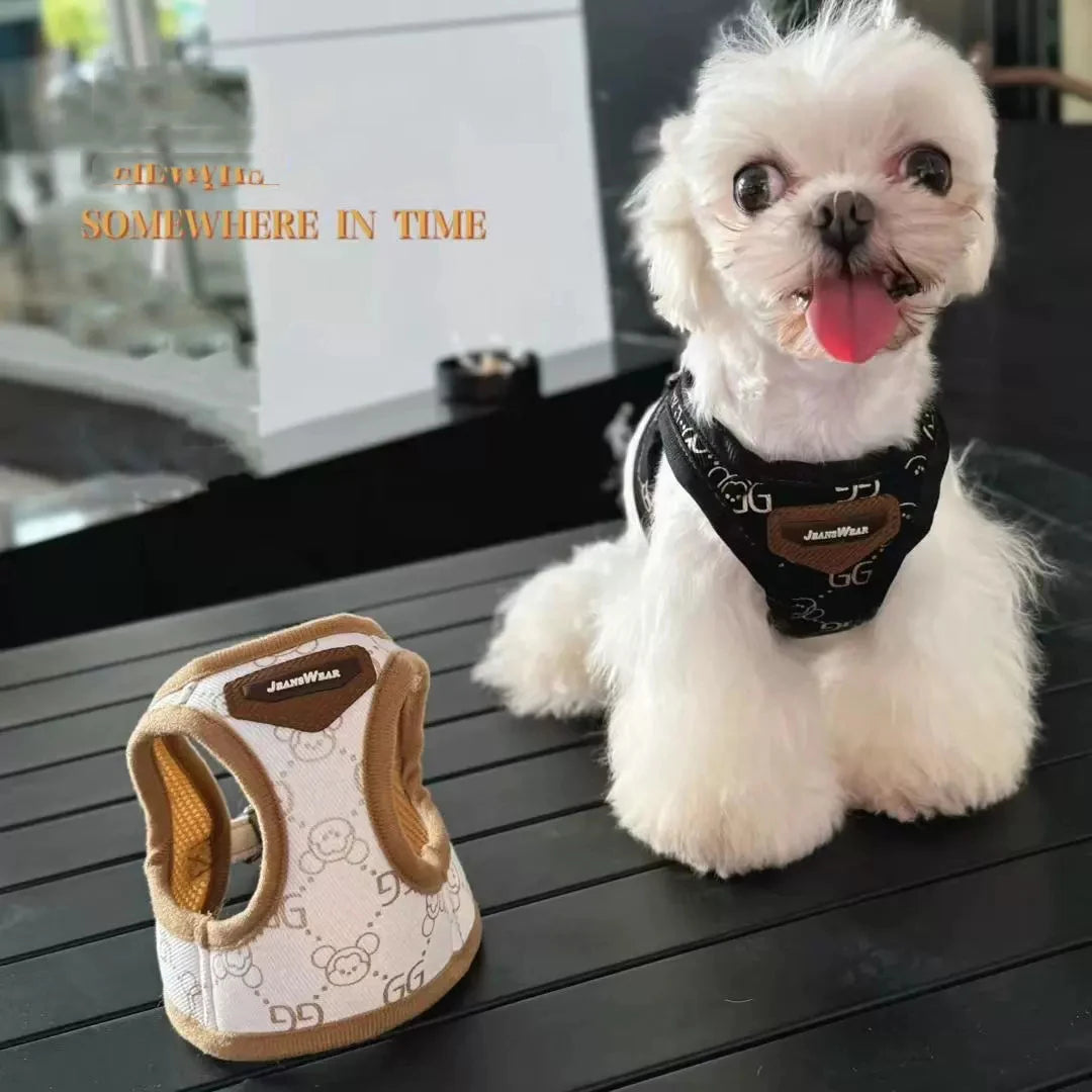 Black Khaki Dog Harness Vest And Leash Set Luxury Pet Chest Strap Walking Lead  Collar Vest For Puppy Animal Schnauzer Chihuahua