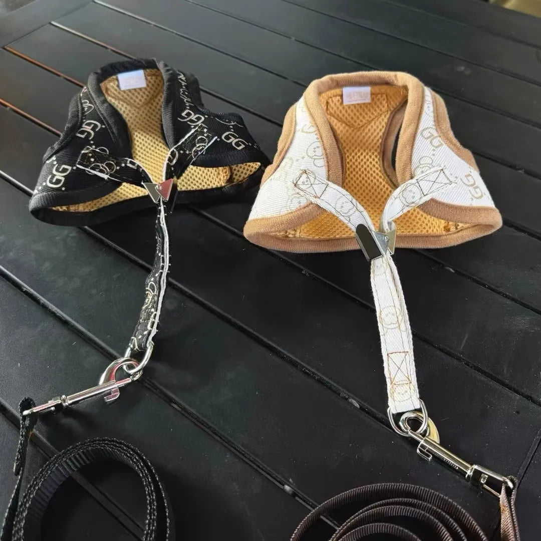 Black Khaki Dog Harness Vest And Leash Set Luxury Pet Chest Strap Walking Lead  Collar Vest For Puppy Animal Schnauzer Chihuahua