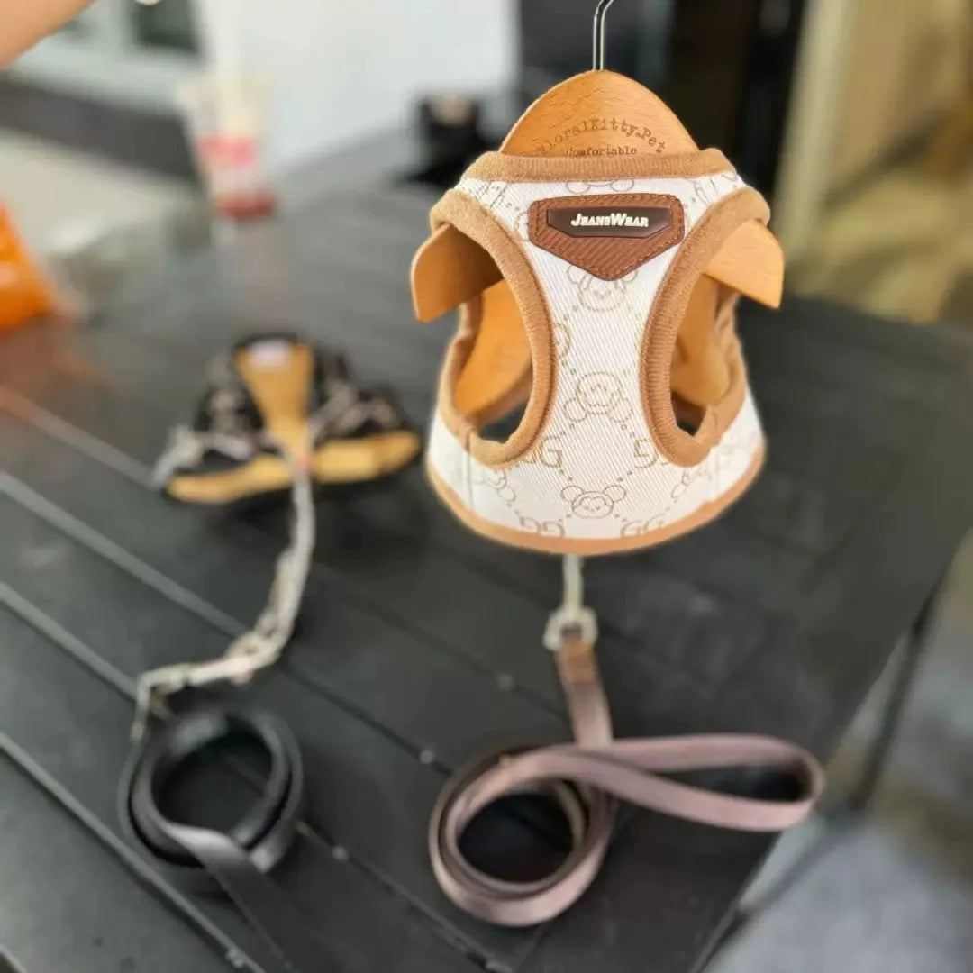 Black Khaki Dog Harness Vest And Leash Set Luxury Pet Chest Strap Walking Lead  Collar Vest For Puppy Animal Schnauzer Chihuahua