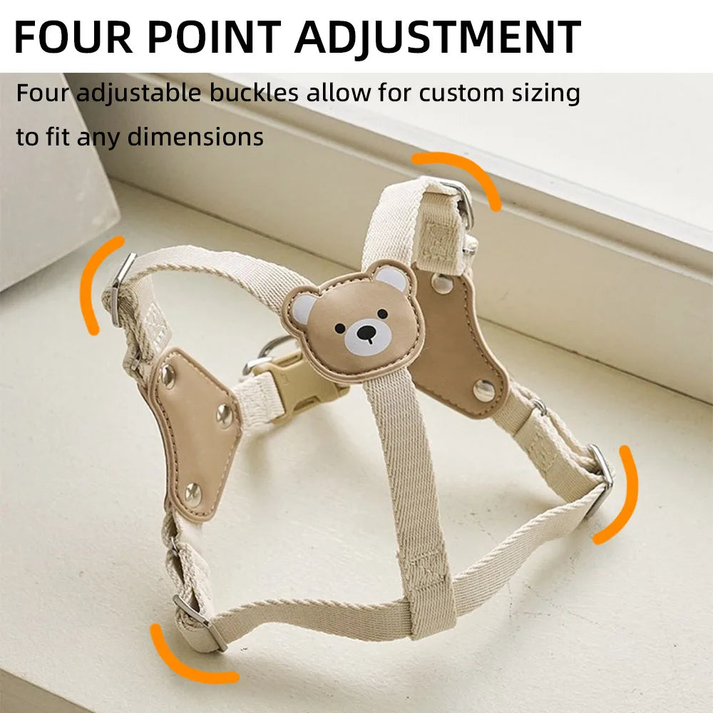 Pet Harness and Leash Set For Small Meduim Dogs Adjustable Cute Beige Puppy Harness Vest With lead Outdoor Walking Pet Supplies