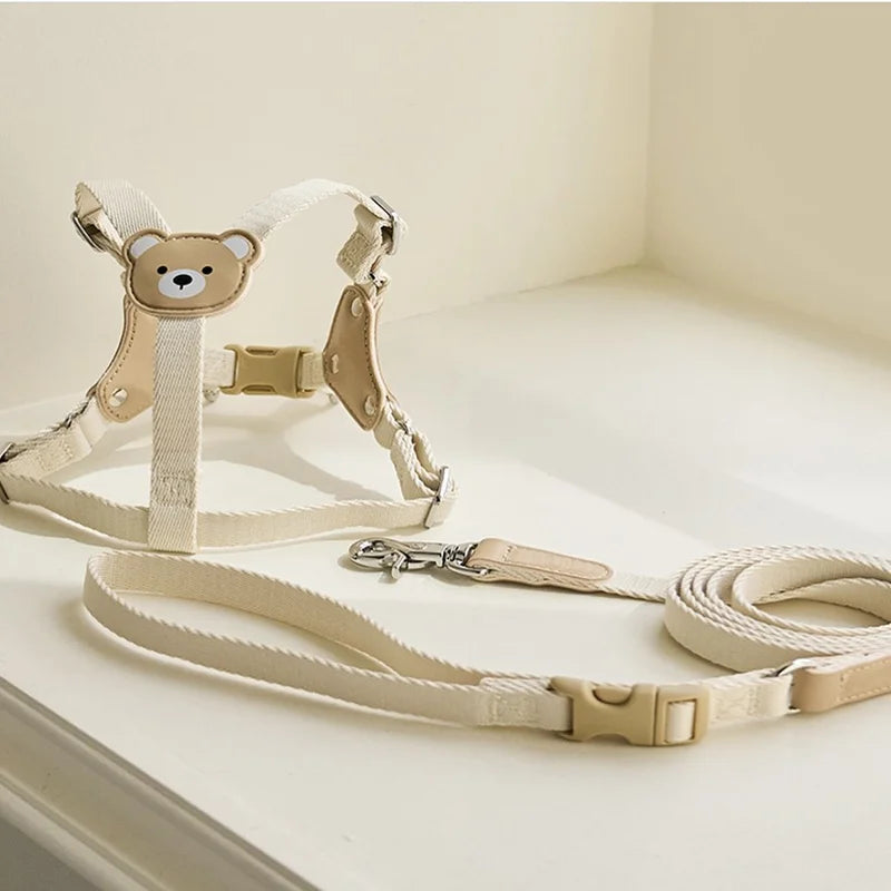 Pet Harness and Leash Set For Small Meduim Dogs Adjustable Cute Beige Puppy Harness Vest With lead Outdoor Walking Pet Supplies